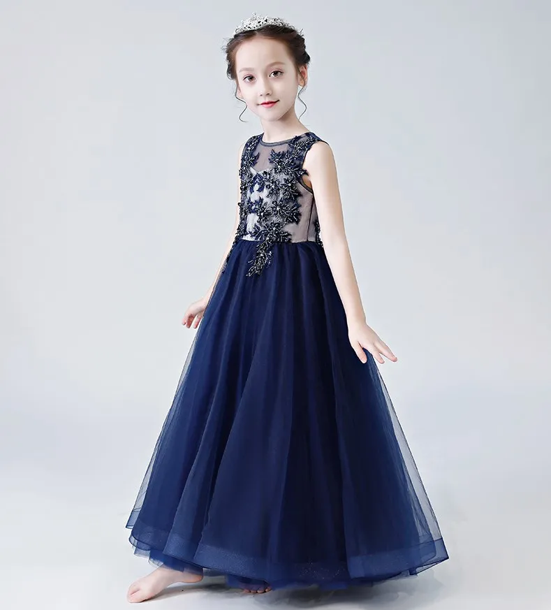 DIDEYTTAWL Customized Navy Blue Flower Girls Dresses Junior