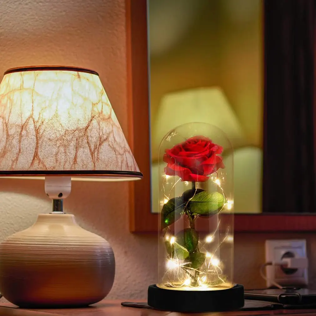 Led Creative Romantic Holiday Gift Rose Lamp Eternal Flower Light Glass Cover Home Desktop Bedroom Decoration Night Light Sale