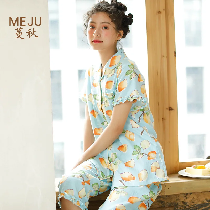 

Meju 2019 New Style Pajamas Women's Pure Cotton Thin Short Sleeve Shorts Pajamas WOMEN'S Suit Tracksuit