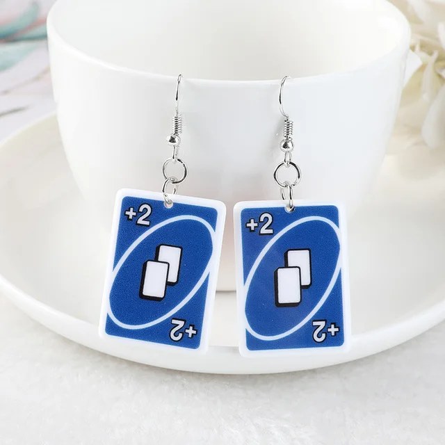 1Pair Drop Earrings  Magic Poker Game Card Crafts Dangle Acrylic Jewelry for Children and Woman YS-U-EH05 blue
