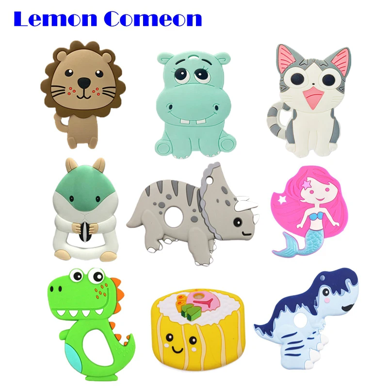 Citron Comeon Silicone dentition pour dents Lion chat Animal bébé dentition rongeur sans BPA dinosaure pendentif collier jouets à mâcher