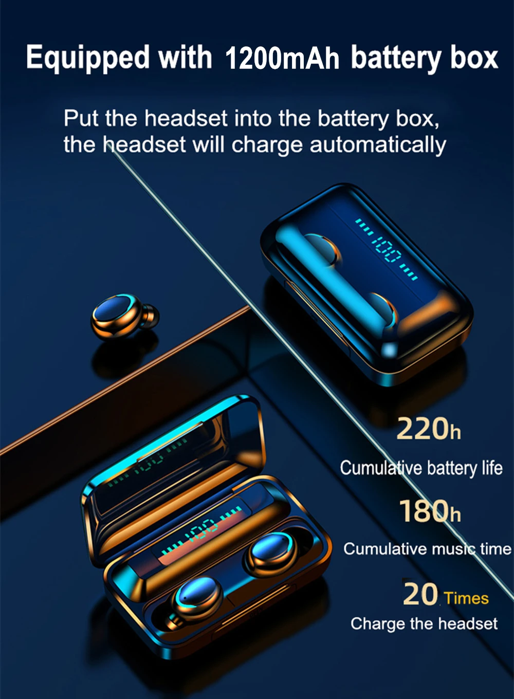 TWS 5,0, Bluetooth наушники, беспроводные наушники, стерео наушники-вкладыши, гарнитура, громкая связь с 1200 мАч, Дополнительный внешний аккумулятор для iPhone