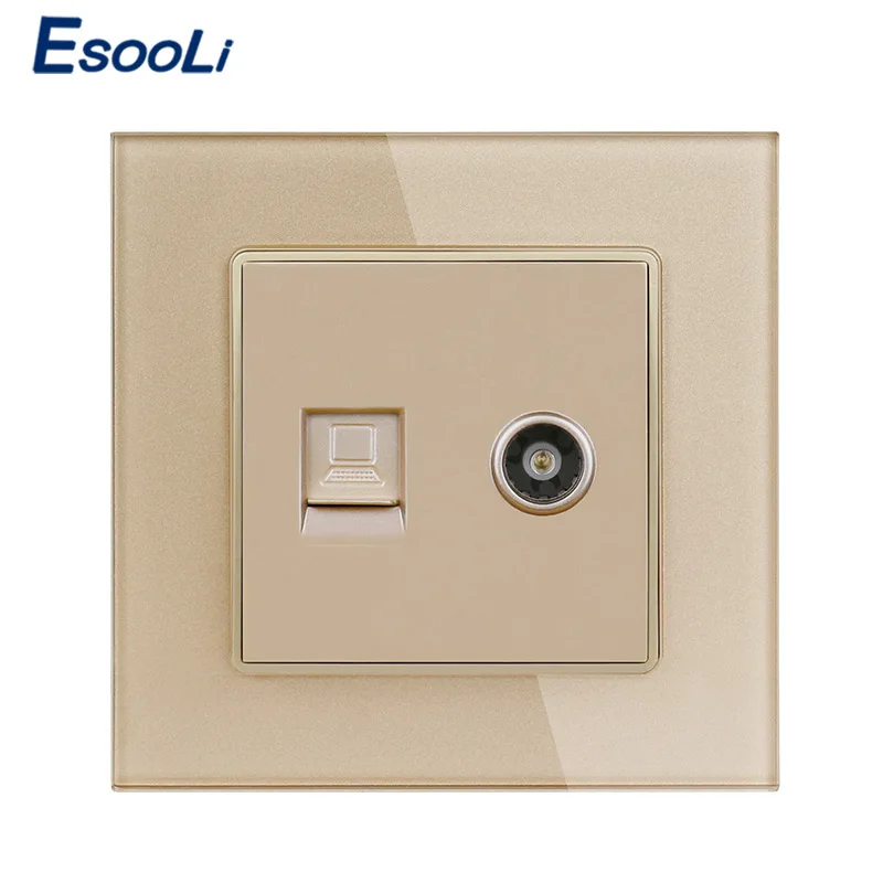 Esooli белая роскошная хрустальная стеклянная панель RJ45 Интернет данных компьютерный разъем CAT5E разъем с женской ТВ электрическая розетка