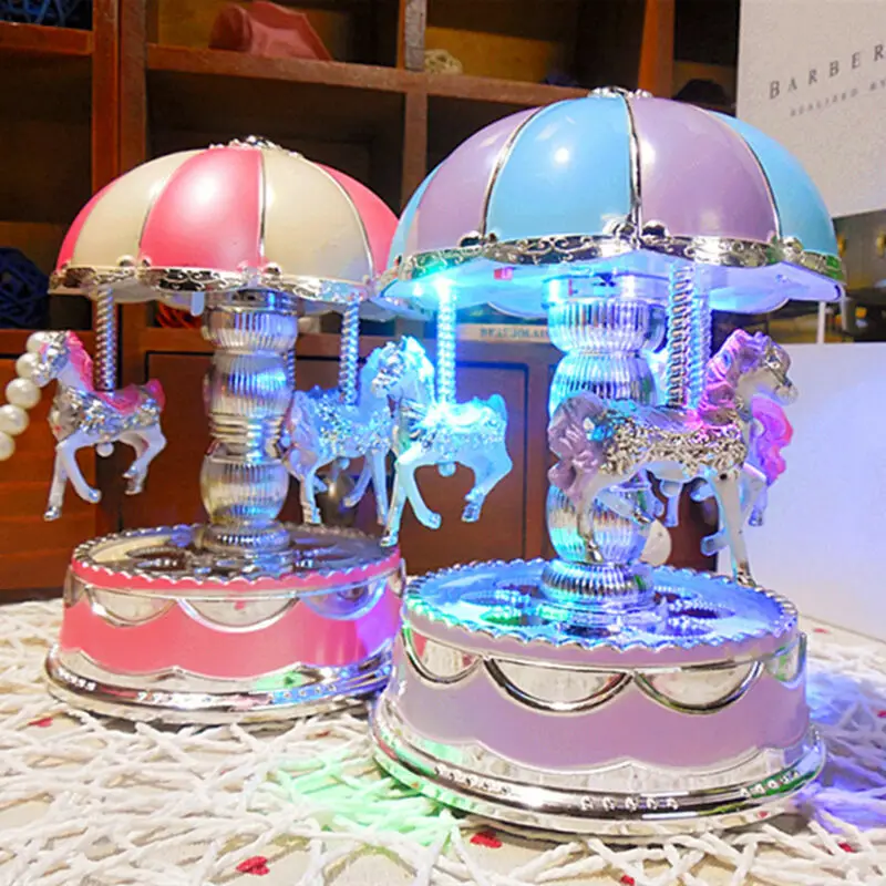

Horse Carousel Music Box LED Light Home Decor Children Kids Toy Birthday Gift