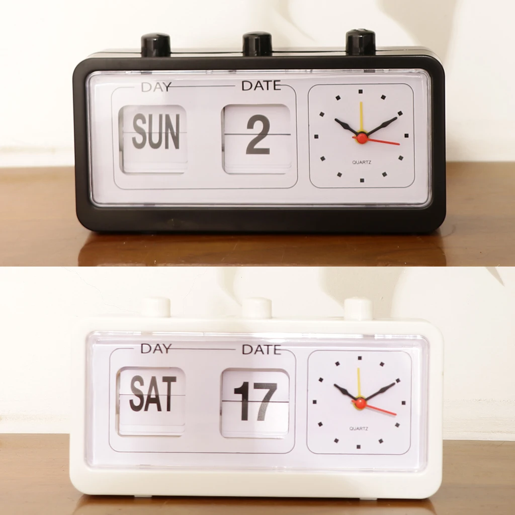 Simple Design Alarm Clock Auto  Calendar Clock Battery Operated -Black/White