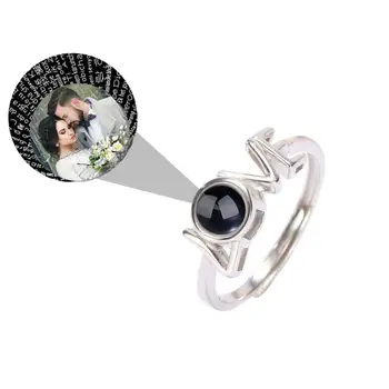 

925 Silver Custom Photo Name Design 100 Language I Love You Ring Elegant Female Wedding Projection Rings Romantic Jewelry Gifts