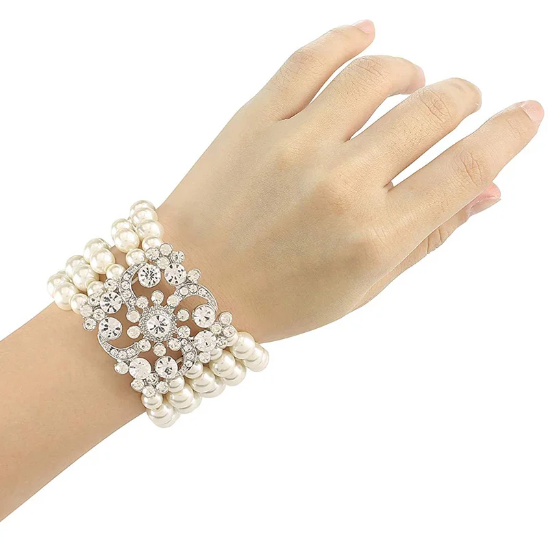 cosplay Art Deco The Great Gatsby Inspired Flower Simulated Pearl Bracelet Set Wedding Bridal Bracelet 1920s Flapper Accessories sexy halloween costumes for women