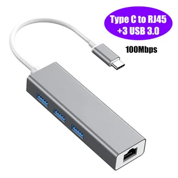

Type C to RJ45 USB HUB Lan Adapter 100Mbps Ethernet RJ45 + 3 USB 3.0 HUB For Win 7/ 8 / 10 For Mac OS For Linux For Vista
