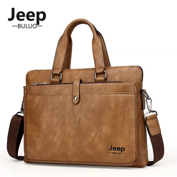 

JEEP BULUO Men's Briefcase 14 Inch Office Computer Bags Large Capacity Handbag Leather Bag for Man Shoulder Messenger Bags Male
