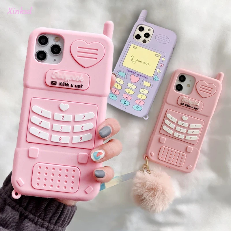 Cute Pink Love Heart Kid Girl Gift Phone Case For Iphone 12 11 Pro Max Mini Se Xr Xs X 6s 7 8 Plus Soft Silicone Back Cover Mobile Phone Cases Covers Aliexpress