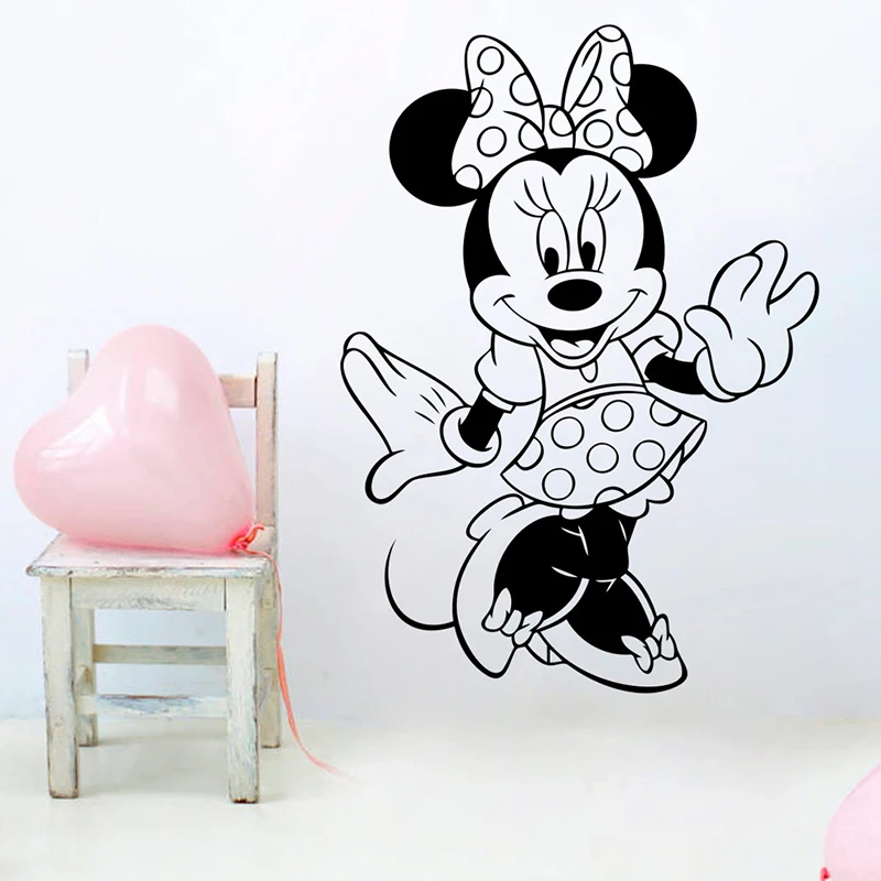 Disney Minnie Mouse Wall Art Decal Cartoon Character Wall Stickers Girls Room Nursery Decor Removable Vinyl Minnie Mouse Sticker