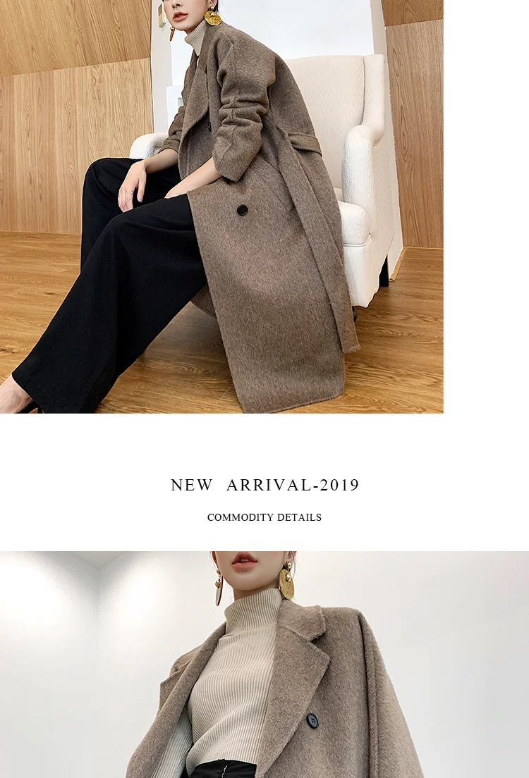 Autumn and winter 2021 new double-sided cashmere coat women's loose lace up large medium and long high-end women's wool coat woolrich parka