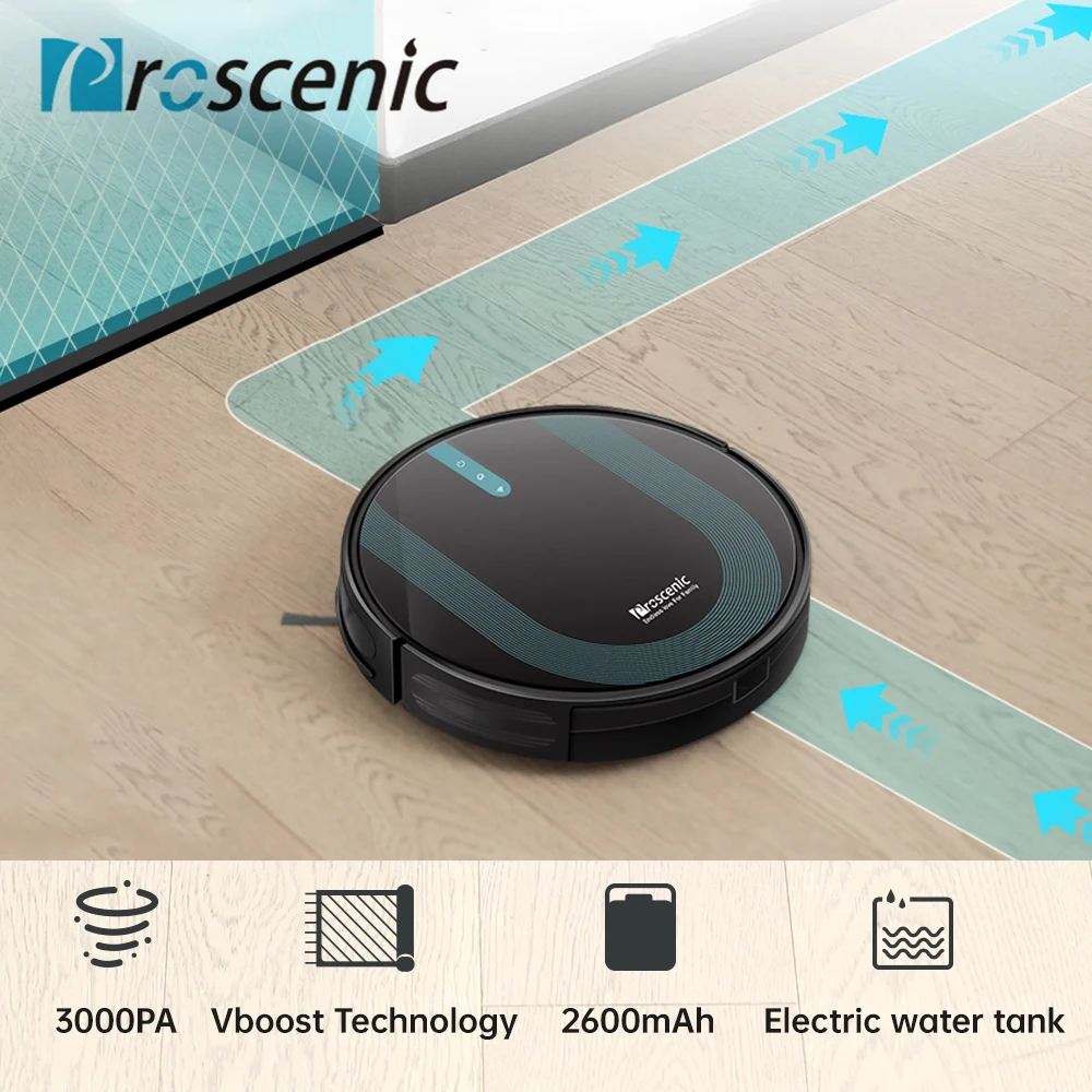 

Proscenic 850T Robot Vacuum Cleaner 3000Pa Suction with Alexa Google Home App Control 2 in 1 Cleaning Sweeping Mopping 2600mAh