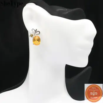 

18x11mm SheType Romantic 3.0g Golden Citrine White CZ Gift For Woman's Jewelry Making 925 Solid Sterling Silver Earrings