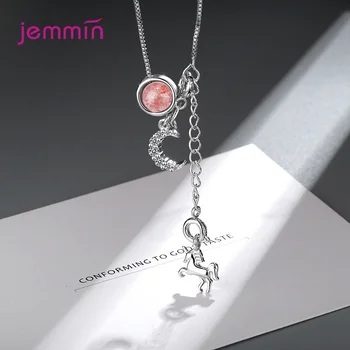 

Personality Fine S925 Pure Silver Moonlight Unicorn Fashion Necklaces & Pendants For Women Engagement Party Jewelry Collares