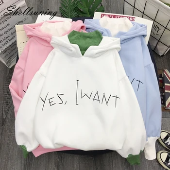 

Shellsuning Chic Letter Autumn Sweatshirt Women Fake Two Hooded Plus Velvet Thick Oversized Turtleneck Ulzzang Female Jumper Top