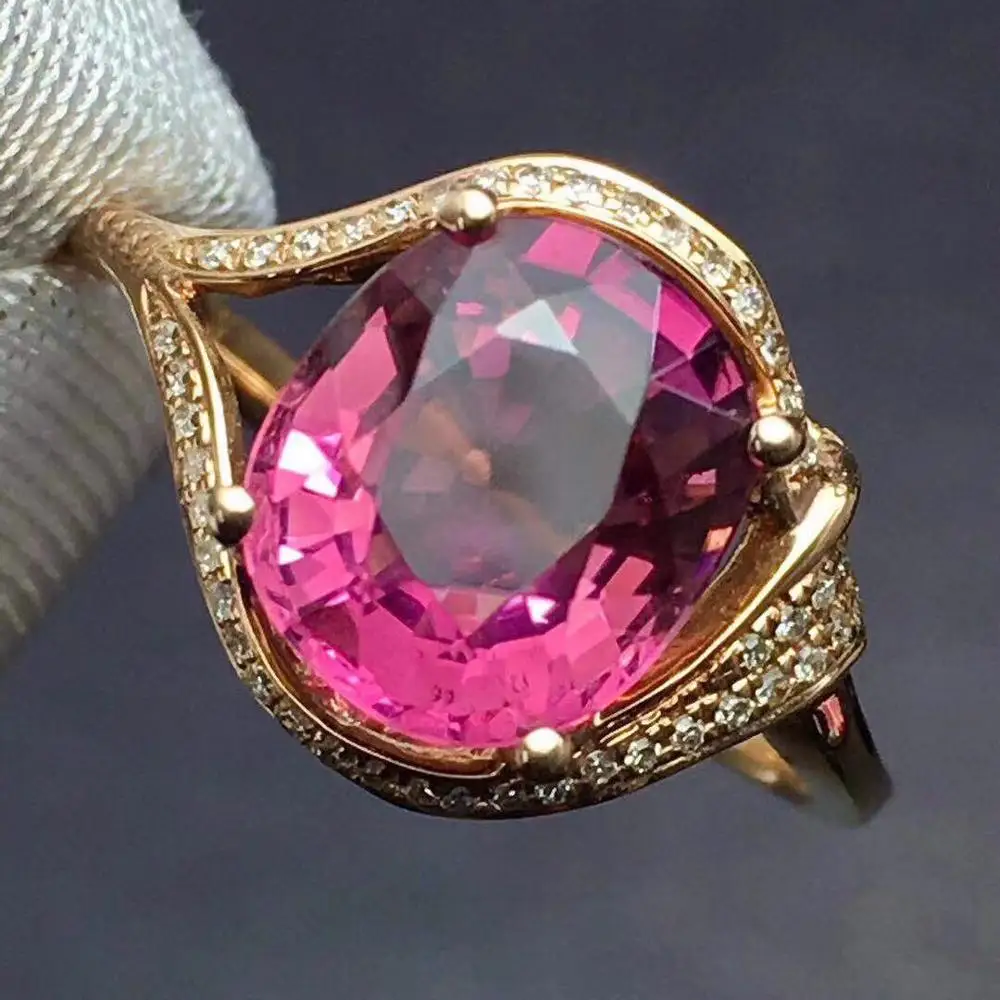 Красное кольцо с турмалином 2.7ct чистое 18 K золото ювелирные изделия натуральный Руби Турмалин драгоценные камни Бриллианты Женские кольца для женщин тонкое кольцо