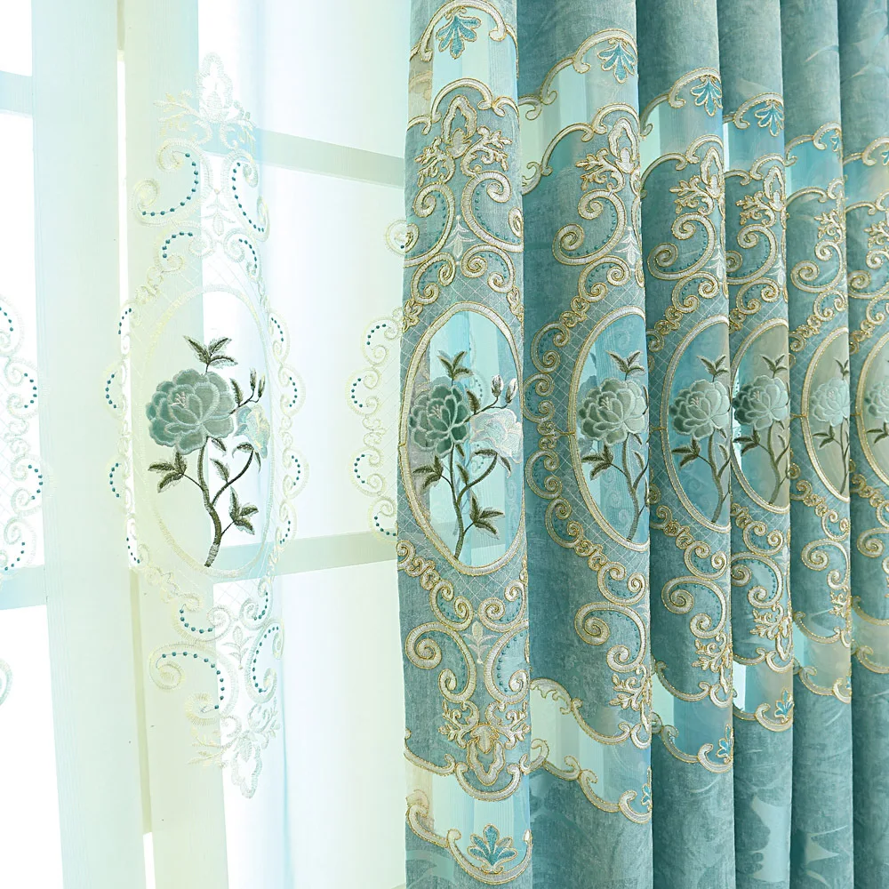 

European-style Chenille Embroidered Curtain for Living Room Bedroom Custom Curtain Curtain Screen Finished Garden Flowers