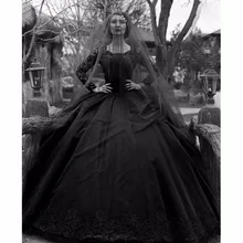 Черные Готические свадебные платья с длинным рукавом кружева бисером тюль Принцесса Винтаж свадебное платье Красочные Robe De Mariee