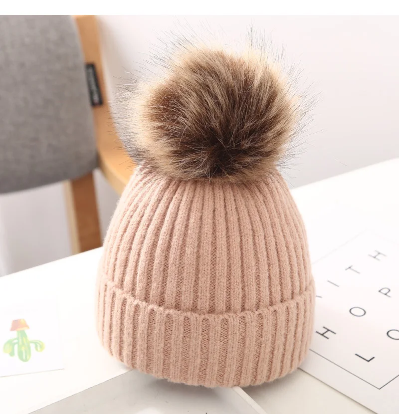 Winter Kids Knitted Hat Beanie For Baby Infant Girls Boys Warm Pure Color Thickened Ball Newborn Photography Autumn