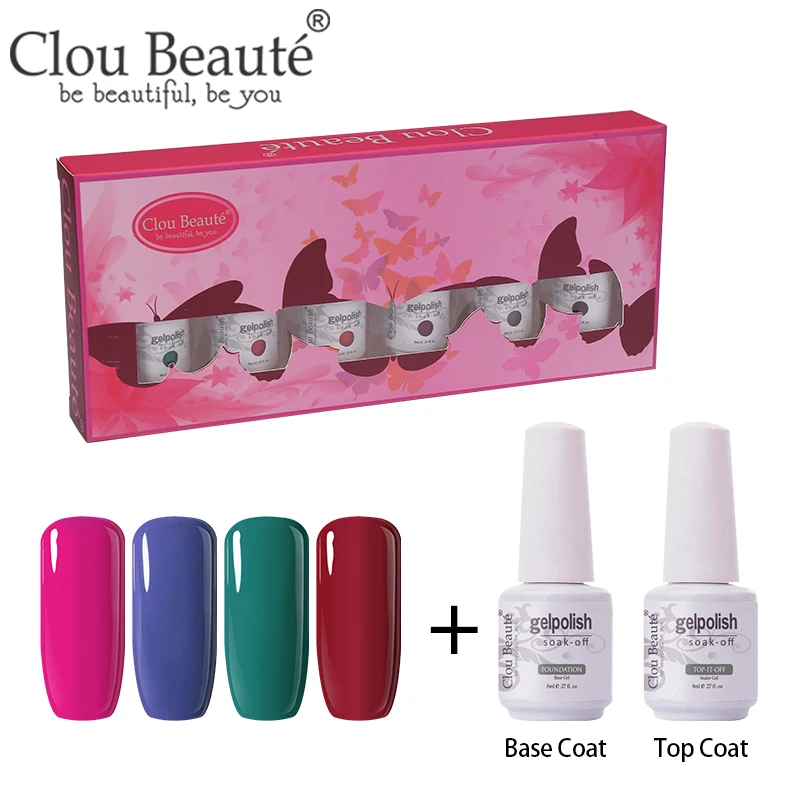 ZH38 Clou Beaute 6 шт. Гель-лак для ногтей Светодиодный УФ-гель впитывающий ногти гель основа и не протирать верхнее покрытие Гель-лак Полупостоянный гель-краска набор - Цвет: ZH38