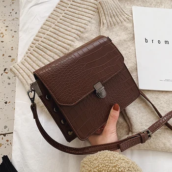 

Stone pattern Square Crossbody bag 2019 Fashion New High Quality PU Leather Women's Designer Handbag Lock Shoulder Messenger Bag