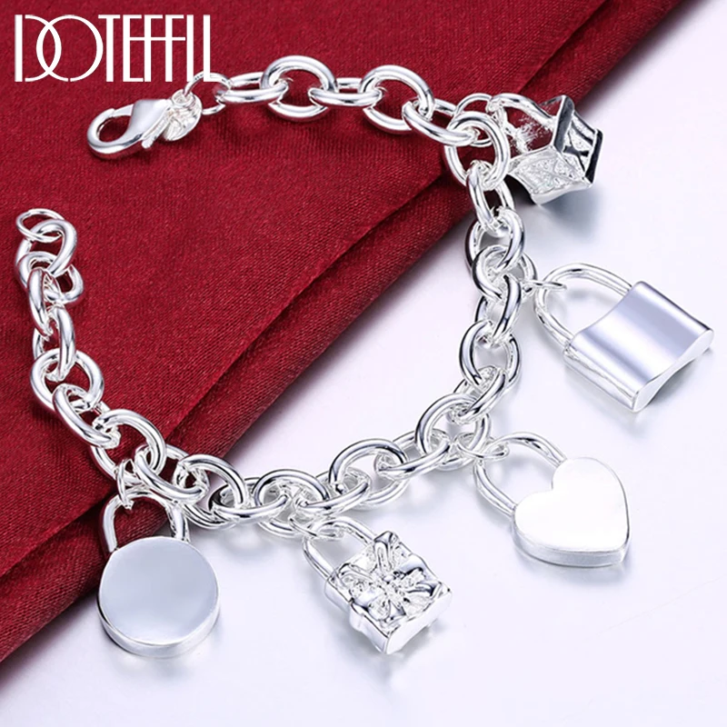 Man Bangles Lock-Bracelets Charm Wedding-Jewelry 925-Sterling-Silver DOTEFFIL Circle/square
