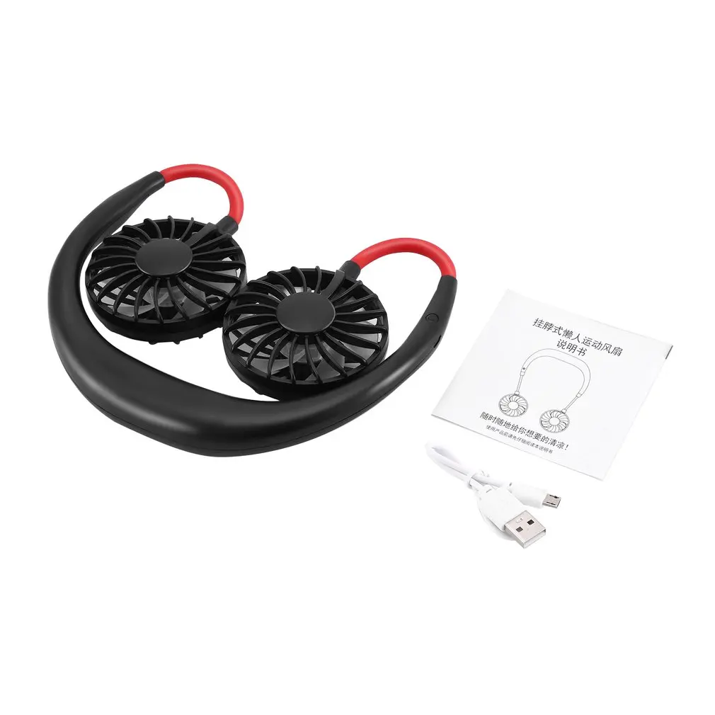 

1PCs Portable Fans Hand Free Neckband Fans With USB Rechargeable 1200mA Battery Operated Dual Wind Head 3 Speed Adjustable Fan
