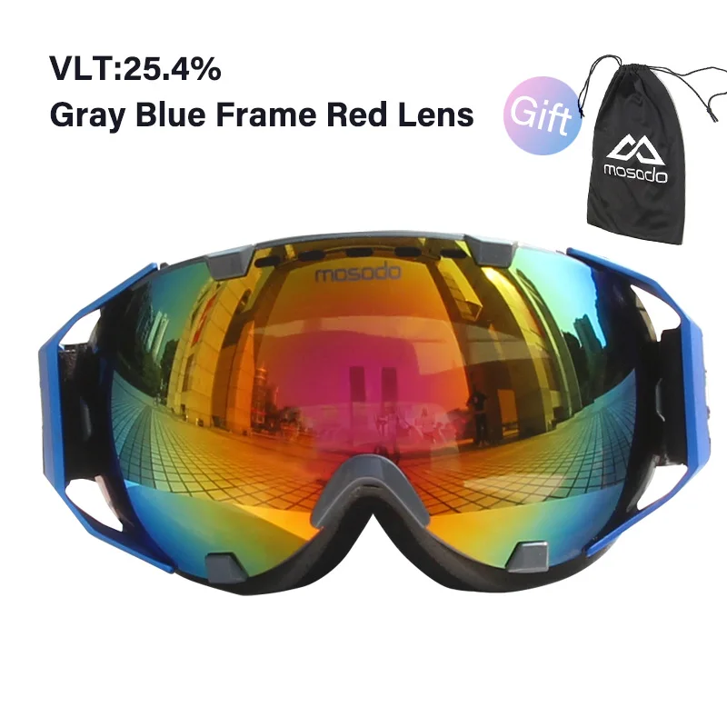 grey blue F red L Mosodo, мужские и женские лыжные очки, снегоходы, сноуборд, лыжи, анти-туман, поляризационные очки, большие сферические лыжные очки - Цвет: grey blue F red L