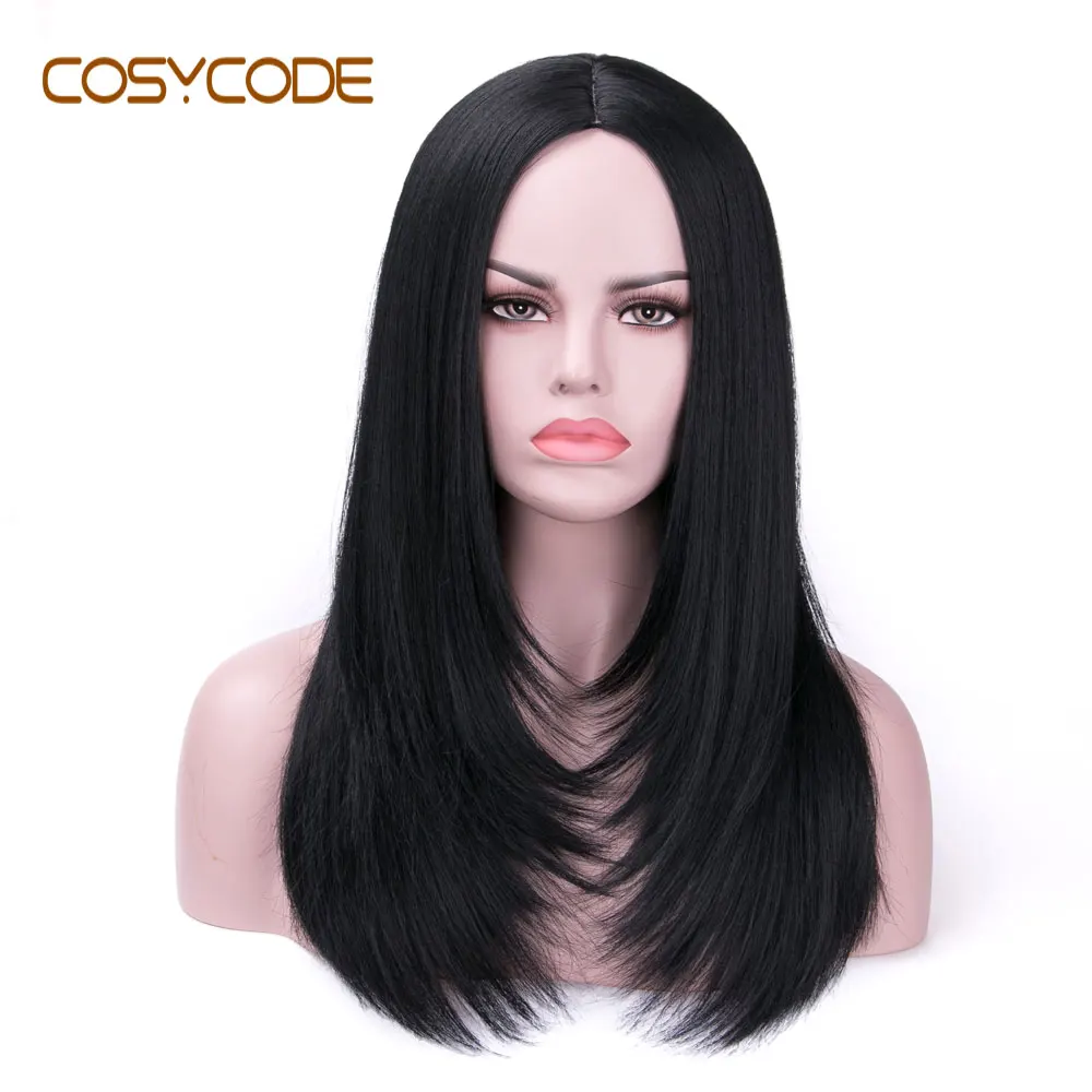 COSYCODE черный парик Средняя часть 22 дюймов некружевной Синтетический Косплей парики для женщин половина яки смешанные Половина прямой костюм