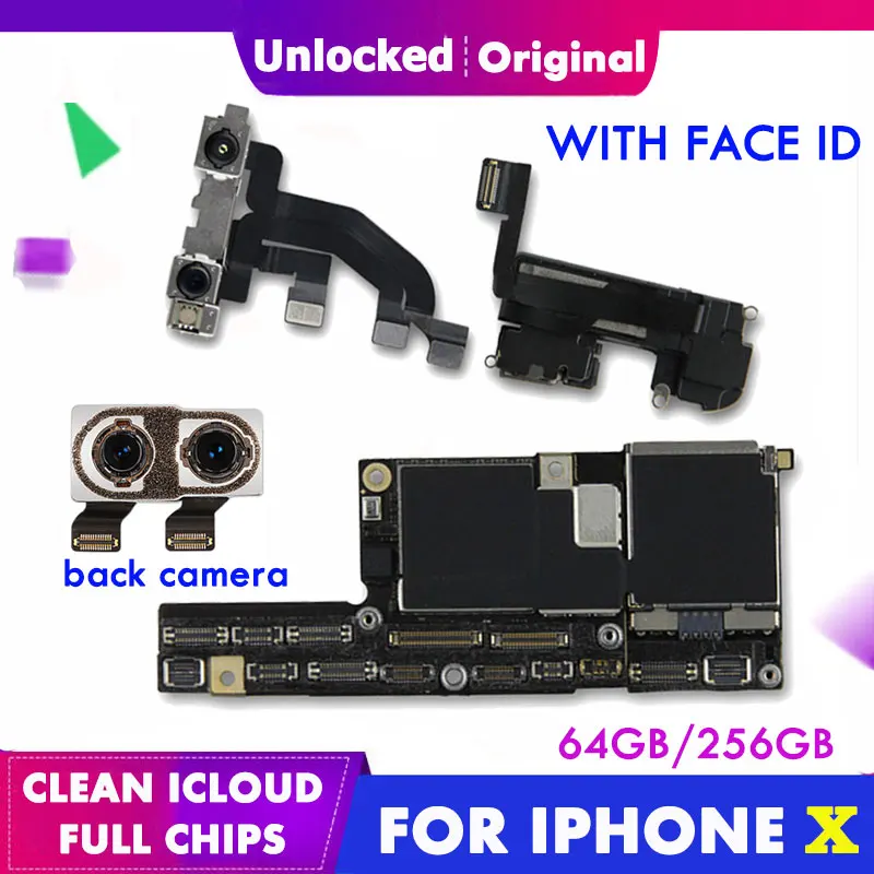 Оригинальная материнская плата для iPhone X, Полная разблокировка, с лицом ID, материнская плата, материнская плата, ремонт, 64 ГБ, 256 ГБ, iCloud, разблокировка, материнская плата