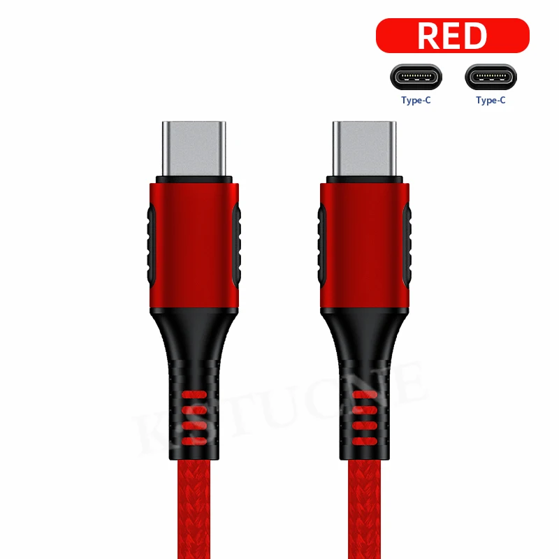 Кабель KSTUCNE usb type-C-USB C для samsung S9 Oneplus 7 Pro Quick Charge 3,0 USBC PD быстрое зарядное устройство USB-C кабель type-C - Цвет: Красный