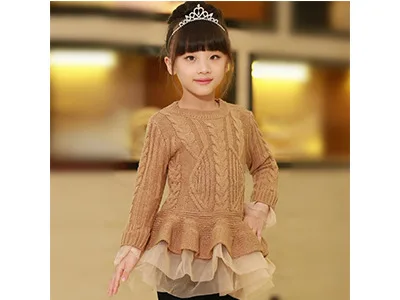 Vestidos/платье-пачка принцессы высокого качества; зимние платья-свитера для девочек; красивый теплый пуловер; вязаная верхняя одежда с кружевом; Размеры 3 T-7 t