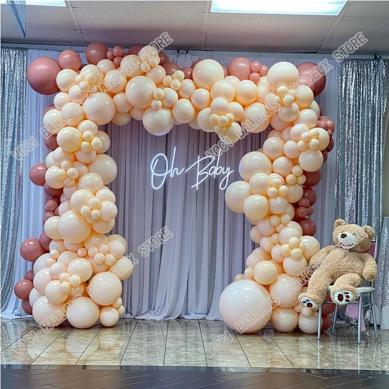 

228pcs Retro Pink Garland Wedding Birthday Party Backdrop DIY Baby Shower Decor Cream Peach Balloon Arch Festival Celebration