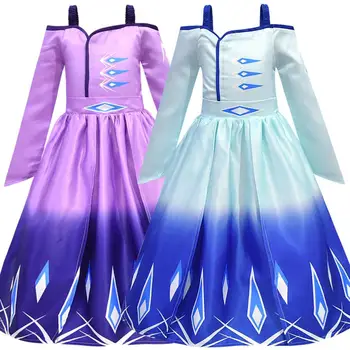 

Movie Role Playing Snowflake Print Suits Elsa White Dress Girl Snow Queen 2 Ending Frocks Elsa Princess dress Cosplay Costume
