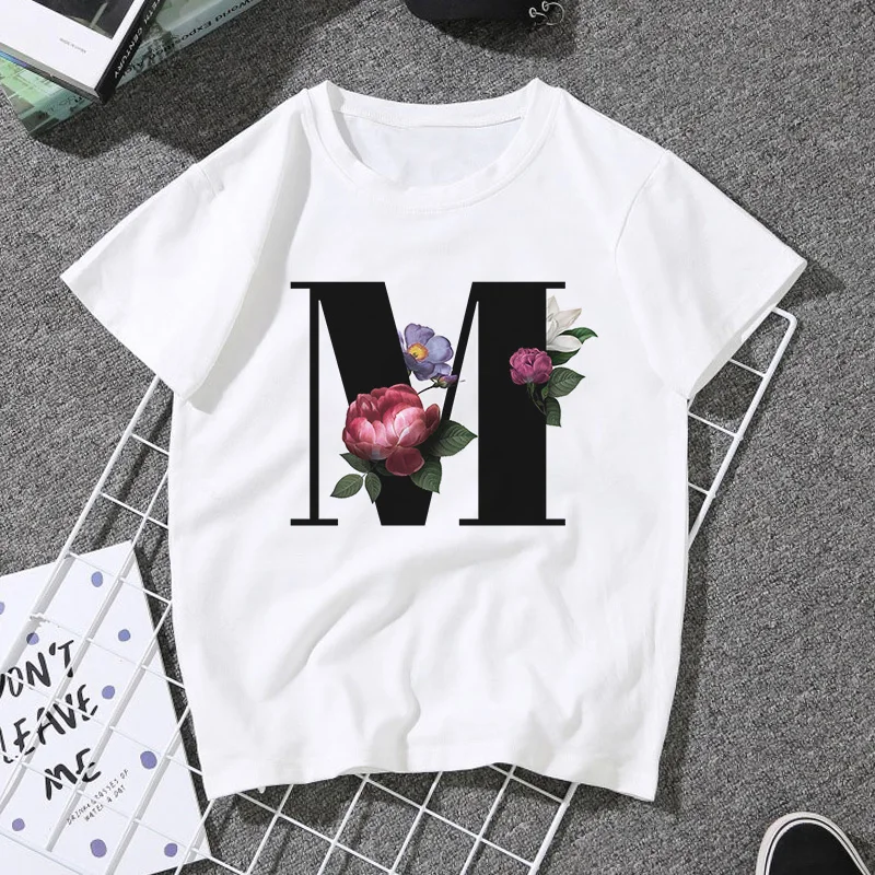A B C D E English Alphabet Print T Shirt Women 2020 New Summer Couples Lovers Female T-Shirt Harajuku Casual White Tops Tshirt