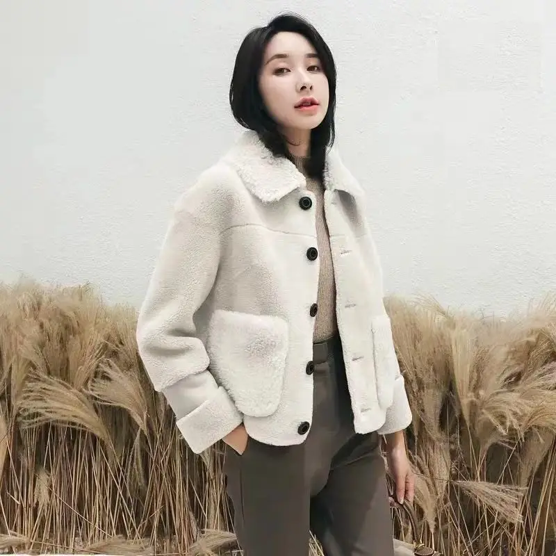 Для женщин искусственный мех из искусственного меха Slim Fit Куртка с карманом подробная информация - Цвет: Белый