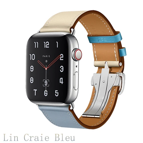 Lin Craie Bleu Ремешок для apple watch band 5 4 44 мм 40 мм correa iwatch 3 2 42 мм 38 мм раскладной кожаный браслет с пряжкой apple watch аксессуары - Цвет ремешка: Lin Craie Bleu