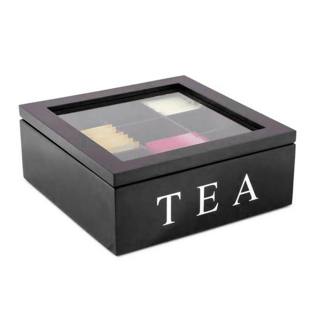 Деревянная коробка для чая из натурального бамбука, сумка-Органайзер, чехол для хранения чая, кофе, сушеные цветы, защитные коробки для хранения - Цвет: Черный