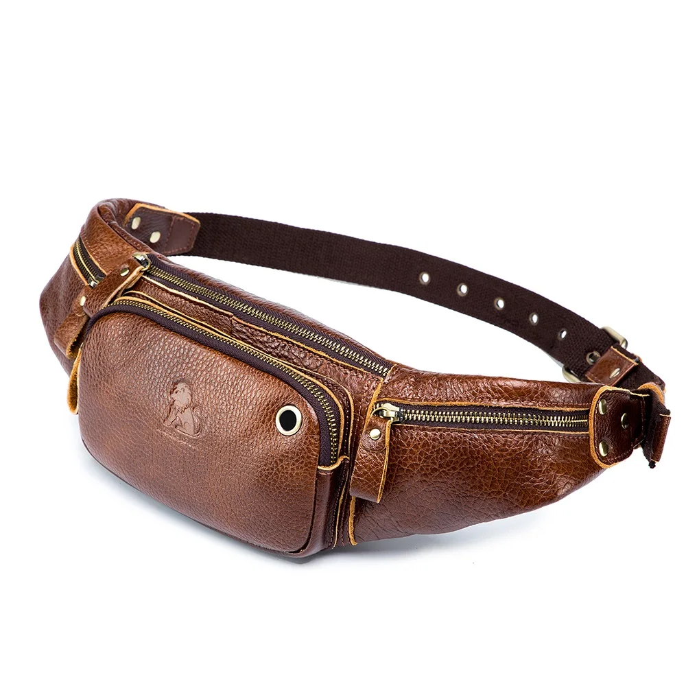 

Wen Gebuine Leather Waist Bag Large fanny pack Multifunctional Shoulder Bag chest bag Fashion Phone Belt Bag Vintage Purse Pouch