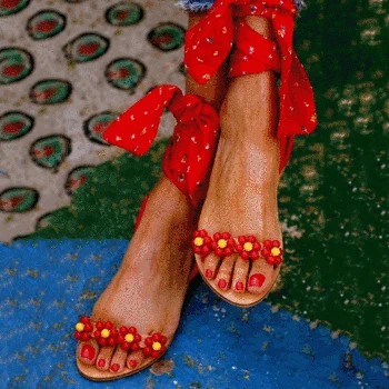 

2020 Handmade Sandals Women Flat Sandals Ankle Strap Beaded Special Women's Shoes Beach Sandals Plus Size 34-43