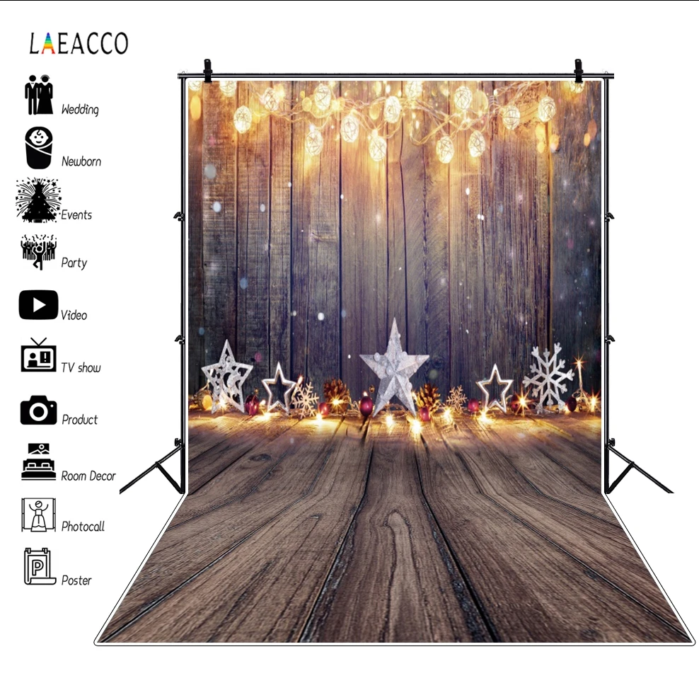 

Laeacco Wood Board Christmas Backgrounds Star Light Snowflake Polka Dots Baby Kid Portrait Photography Backdrop For Photo Studio