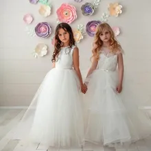 Белые жемчужные Платья с цветочным узором для девочек, платье без рукавов для первого общения, Длинное нарядное платье для девочек на день рождения, на заказ