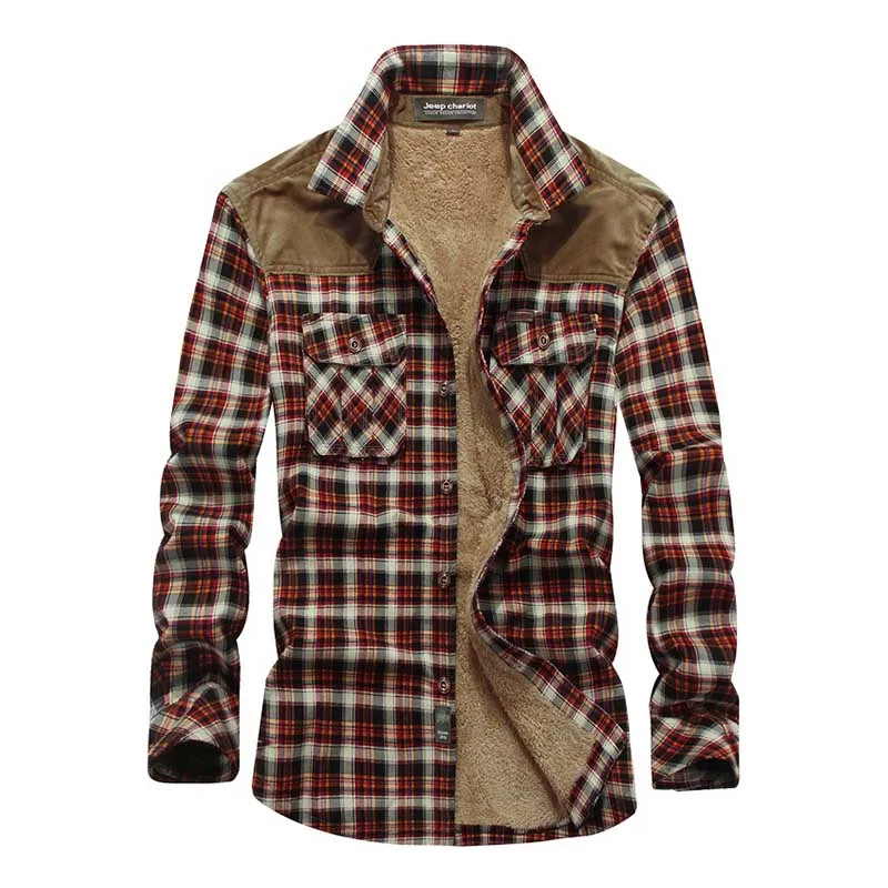 Mcikkny Fashion Men's Cotton Plaid Shirts Winter Fleece Lined Top Clothing For Male Size M-3XL Thermal | Мужская одежда