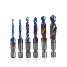 

6pcs Hex Shank Drill Bit M3-M10 Threaded Blue-coated Tap Drill Bit Hexagonal Shank Cut Tool Composite Wire Tapping Screw Bit Hss