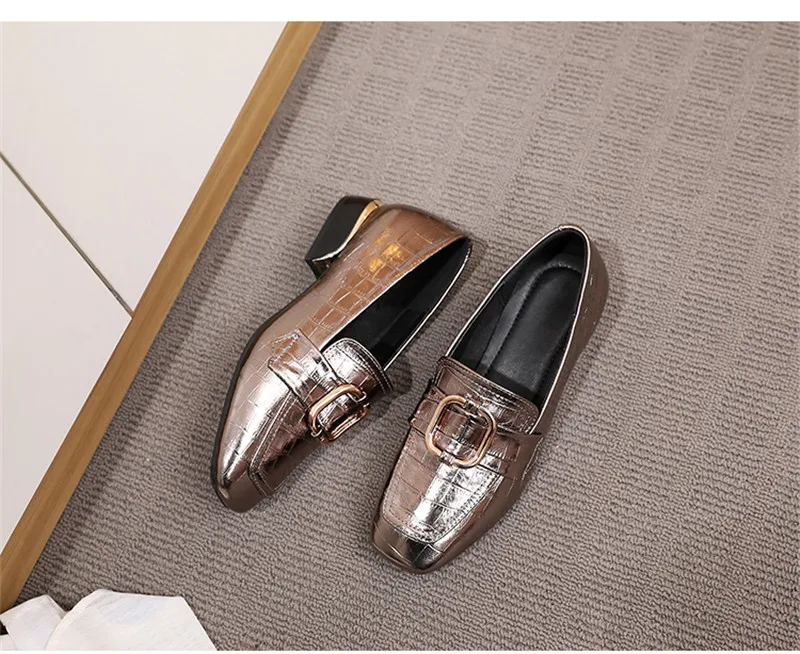 British Bright Patent Genuine Leather Pumps Oxford Shoes For Women 2020 Spring New Metal Thick Middle Heel Women's Loafers Shoes (19)