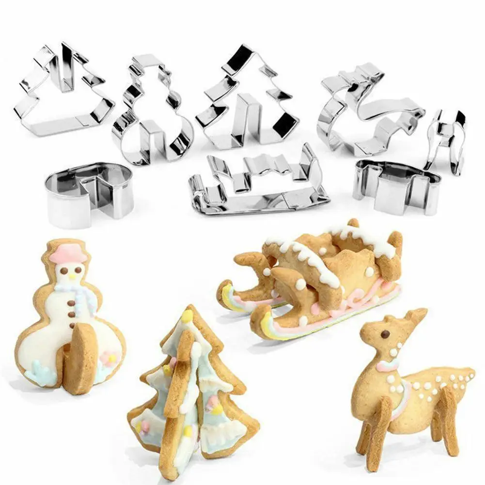 

8Pcs 3D Christmas Tree Durable Stainless Steel Biscuit Cookie Cutters Molds Cake Decor Biscuit DIY Mold