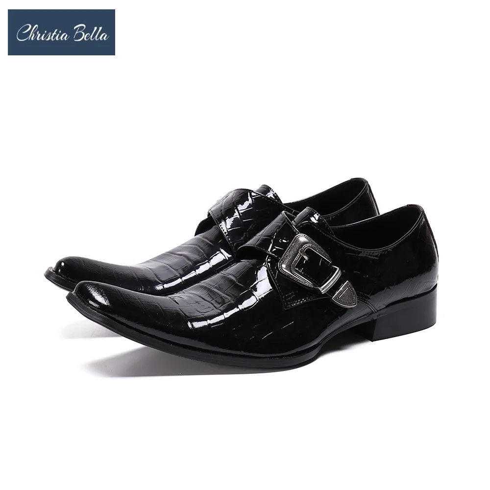 Elegant Men Black Lacquer Leather Pointed Toe Formal Shoes Business Party Dress Shoes Fashion Man Plus Size Slip on Casual