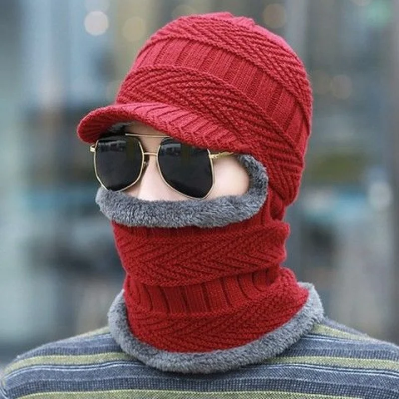 

Thickening knitted Wool Cap Men Winter Hat Keep Warm Bonnet Balaclava Face Mask Hats Women Beanie Dual-use Hat & Scarf