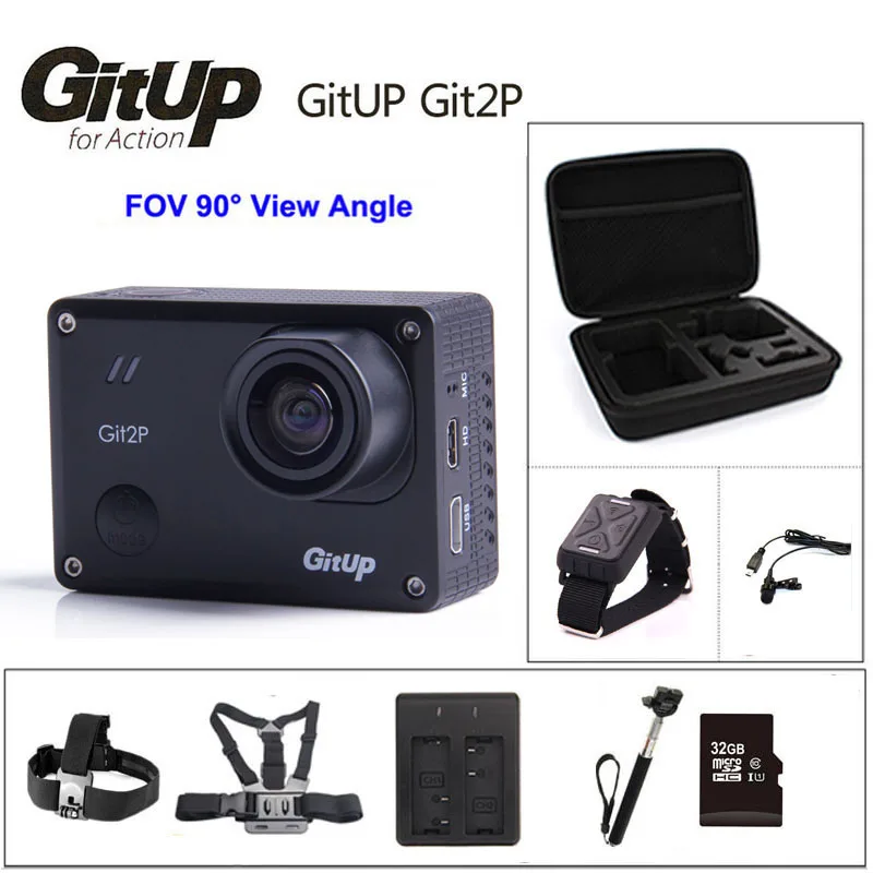 GitUp-Cámara de acción Git2P, videocámara para exteriores con WiFi, 2K, deportes, DV, 16MP, lente de 90 grados, Novatek 96660, 2160P